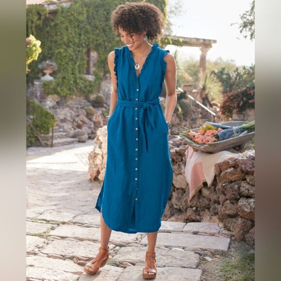 Sundance Catalog Antoinette Linen Dress Aqua Blue Size PXXS - Picture 1 of 12